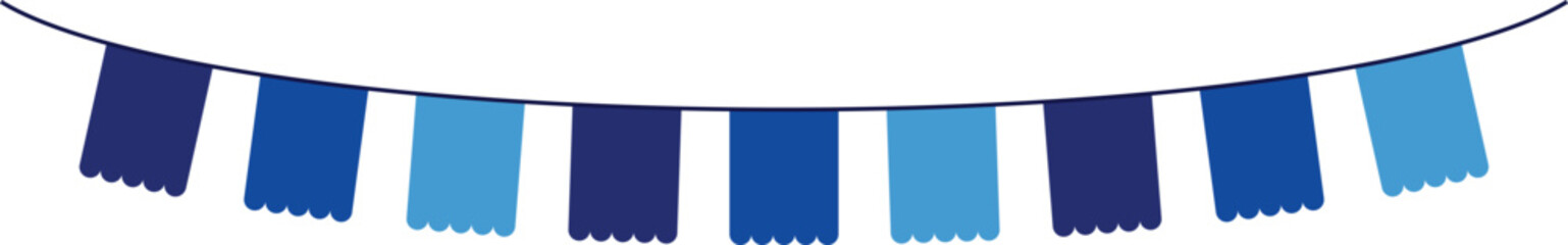 Bunting Banner with Scallop Edge Flags - Decorative bunting banner in shades of blue hung on a thin string