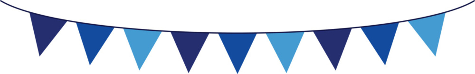 Bunting Banner with Triangle Shape Flags - Decorative bunting banner in shades of blue hung on a thin string