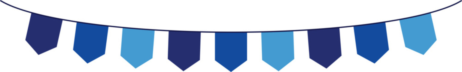 Bunting Banner with Pointed Tail Flags - Decorative bunting banner in shades of blue hung on a thin string