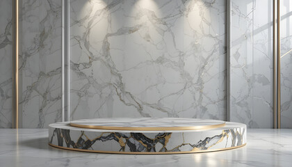 Elegant Marble Podium Display with Gold Accents.Luxurious, modern, and minimalist marble podium with a gold border.