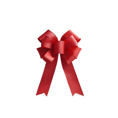 Elegant Red Bow on White Background for Gift Wrapping.This vibrant red bow, perfect for gift wrapping, is displayed against a clean white background.