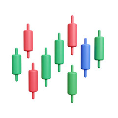 Up and down financial market trend represented by colorful candlestick chart indicators.