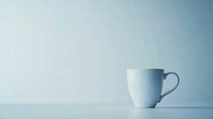 Obraz premium Plain white coffee cup on a pale blue background.