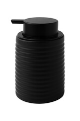 Matte black ceramic soap dispenser with ribbed texture and sleek pump, ideal for modern bathrooms,...