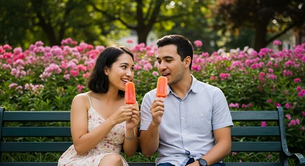 Couple Enjoying Popsicles in Park