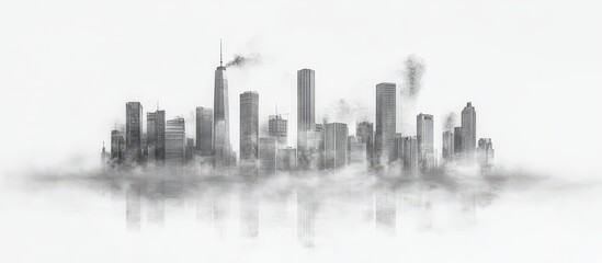 Fototapeta premium A city skyline shrouded in fog.
