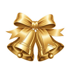 Elegant golden wedding bells tied with a luxurious satin ribbon isolated on transparent background