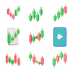 Up and down financial charts show market trends with mobile devices for investment analysis.