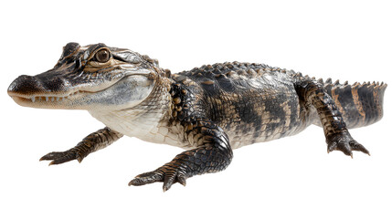 Naklejka premium Young caiman reptile with textured skin and sharp claws isolated on a transparent background
