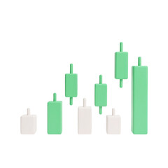 Upward trending chart showing financial growth with green and neutral colored candlestick bars.