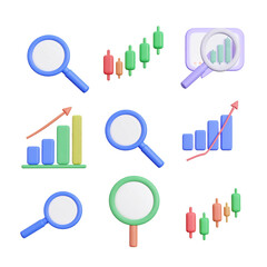 Upward trending charts and magnifying glasses suggest financial analysis and growth potential.