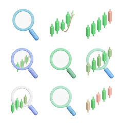 Analyzing market trends with magnifying glasses and candlestick charts for financial insights