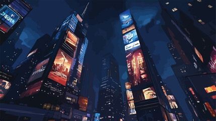 Vibrant City Life Illuminated Skyscraper Billboard Advertising