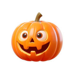 Fototapeta premium Happy cartoon jack o lantern pumpkin with big eyes and wide smile isolated on transparent background