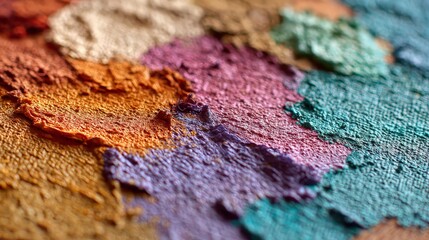 Fototapeta premium Vibrant Palette of Colors: A macro shot showcasing an array of vibrant color swatches, capturing the texture and depth of the medium in a spectrum of hues.