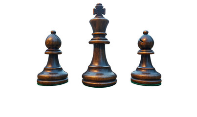 Give real effect from photo.  Transparent PNG. Chess king and bishops isolated with realistic lighting.