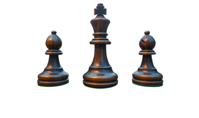 Give real effect from photo.  Transparent PNG. Chess king and bishops isolated with realistic lighting.