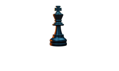 Give real effect from photo.  Transparent PNG. Black king chess piece isolated on white background with dramatic lighting.