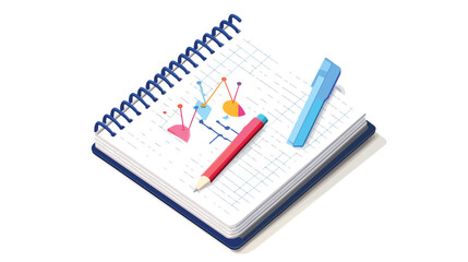Isometric Notebook with Blue Ribbon Bookmark