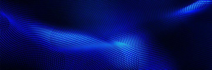 Dot white blue wave light screen gradient texture background. Abstract  technology big data digital background. 3d rendering.