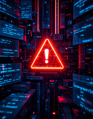 Danger Symbol Glitch: AI Cyber Attack Concept Showing Computer Hacked by Malware

