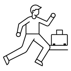 Obraz premium Running businessman with briefcase outline silhouette vector illustration