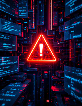 Danger Symbol Glitch: AI Cyber Attack Concept Showing Computer Hacked by Malware

