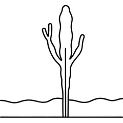 Obraz premium Outline saguaro cactus in desert landscape silhouette vector illustration