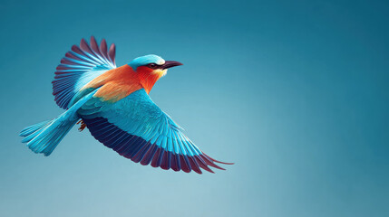 Colorful bird vibrant feather blue sky flying wildlife nature freedom animal beak wing joyful tropical bright elegant graceful outdoor avian summer energetic beauty