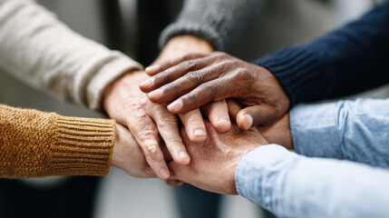 Diverse hands together unity teamwork support connection community cooperation friendship trust group