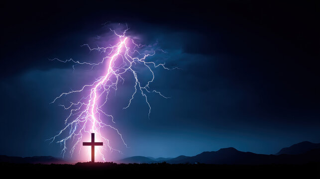 Dramatic lightning night sky cross silhouette mountain storm religion spirituality energy power awe landscape nature electric dark illumination faith hope weather dramatic peaceful inspiration