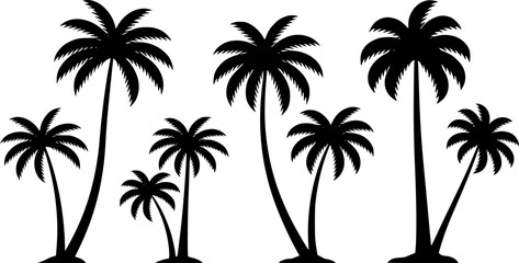 Fototapeta premium Vector illustration of a set of six black silhouette palm trees 