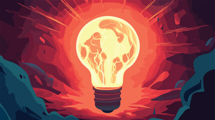 Bright Light Bulb Vector with Electric Inside and Rays