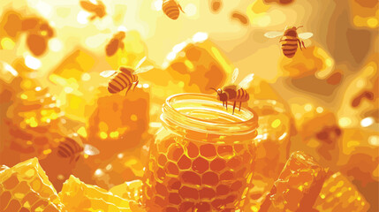 Elegant Honey Pattern with Honeycombs and Jars
