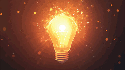 Glowing Light Bulb with Radiating Rays Flat Vector Illustration