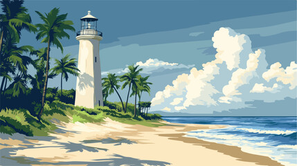 Lighthouse On The Beach Flat Vector Illustration