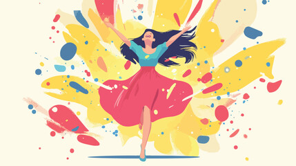 Joyful Lady Completing Loading Process in Flat Vector Illustration