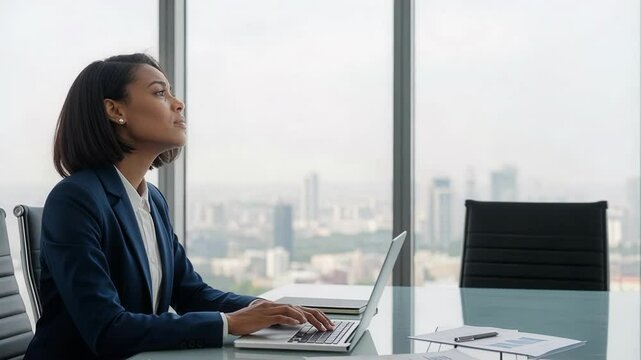 Stressed businesswoman breaks down crying at office desk during crisis
