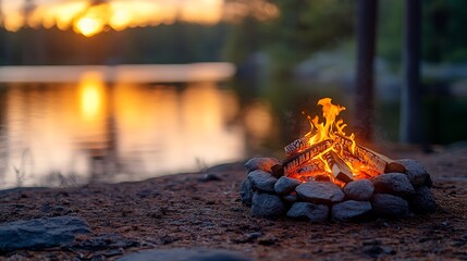 A dramatic shot of storm clouds over a calm lake with the first rays of sunlight breaking through