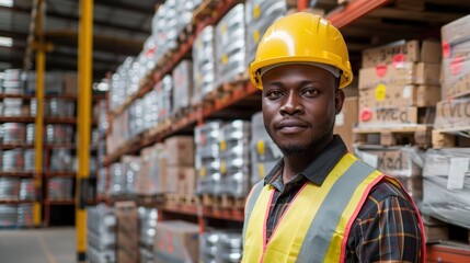 Male worker in safety gear organizing cargo for shipping, while a female colleague conducts a quality control inspection in a warehouse setting