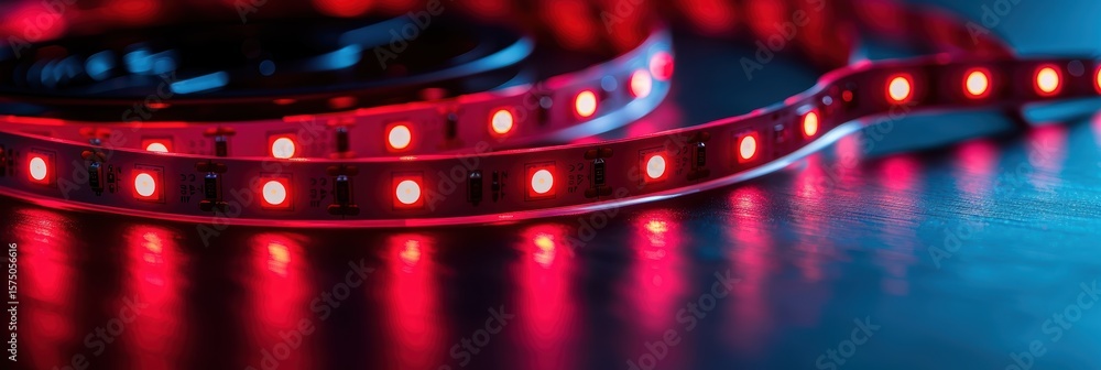 Aufkleber focused red led strip against a dark backdrop with shallow depth of field