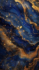 Fototapeta premium Artistic photography showcasing an abstract marbled background with creative blue and gold hues. Stunning paint design