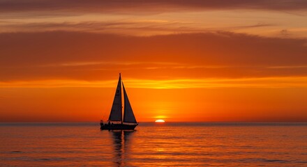 Sailboat on Sea at Sunset