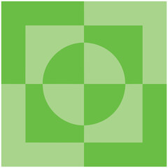 A simple abstract design featuring green squares and a central circle in varying shades, creating a geometric pattern