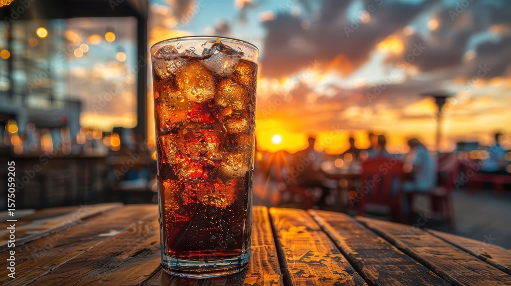Aufkleber cool cola in glasses with ice on a table. area available for text