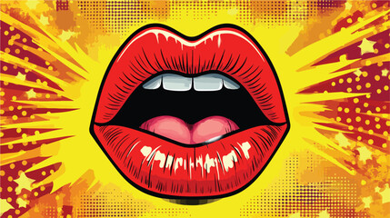 Obraz premium Expressive Female Lips with Speech Bubble for Wow Reactions