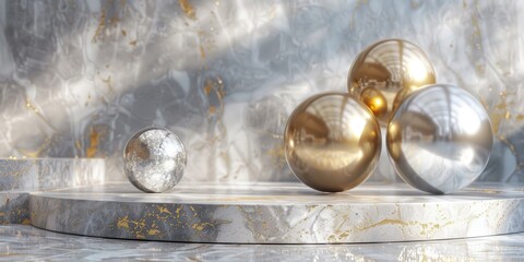 Obraz premium Podium display stand with a marble backdrop. 3D visualization