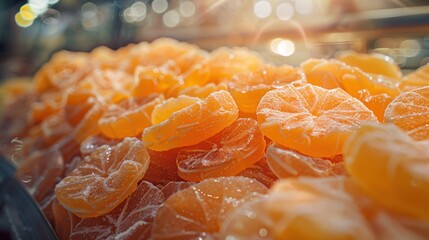 Caramelized dried fruits in a market setting