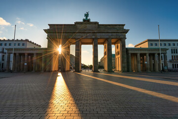 The famous Brandenburg gate at sunrise in Berlin. Germany