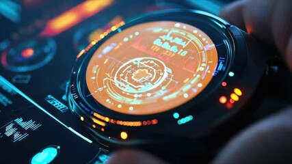 Futuristic smartwatch displaying vibrant, data-rich interface - Powered by Adobe